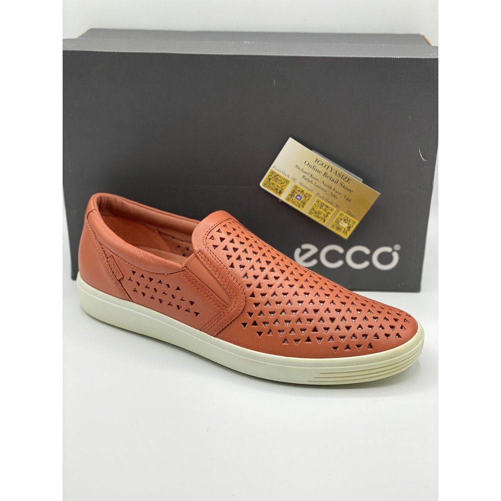 ECCO Soft 7 Women 12-12.5 Apricot Laser Cut Slip On Casual Shoe New